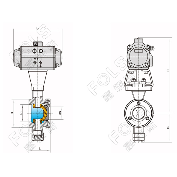 Pneumatic flange type V ball valve