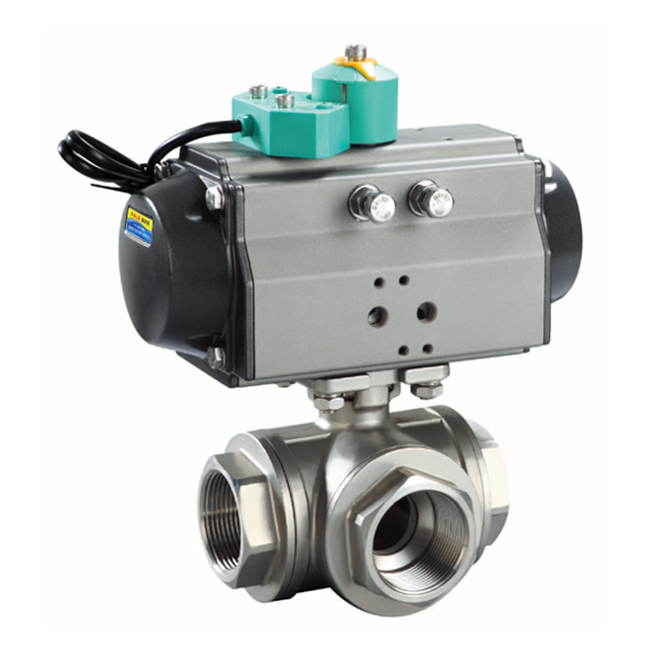 Pneumatic three-way internal thread ball valve