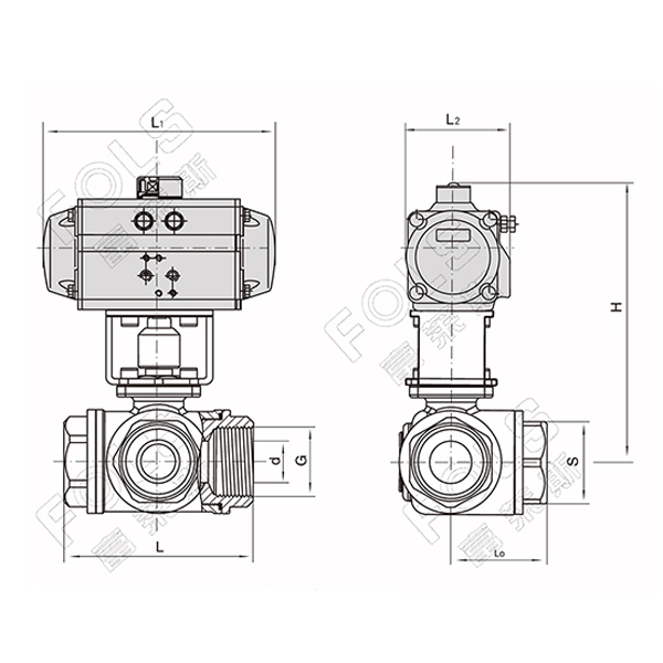 Pneumatic three-way internal thread ball valve